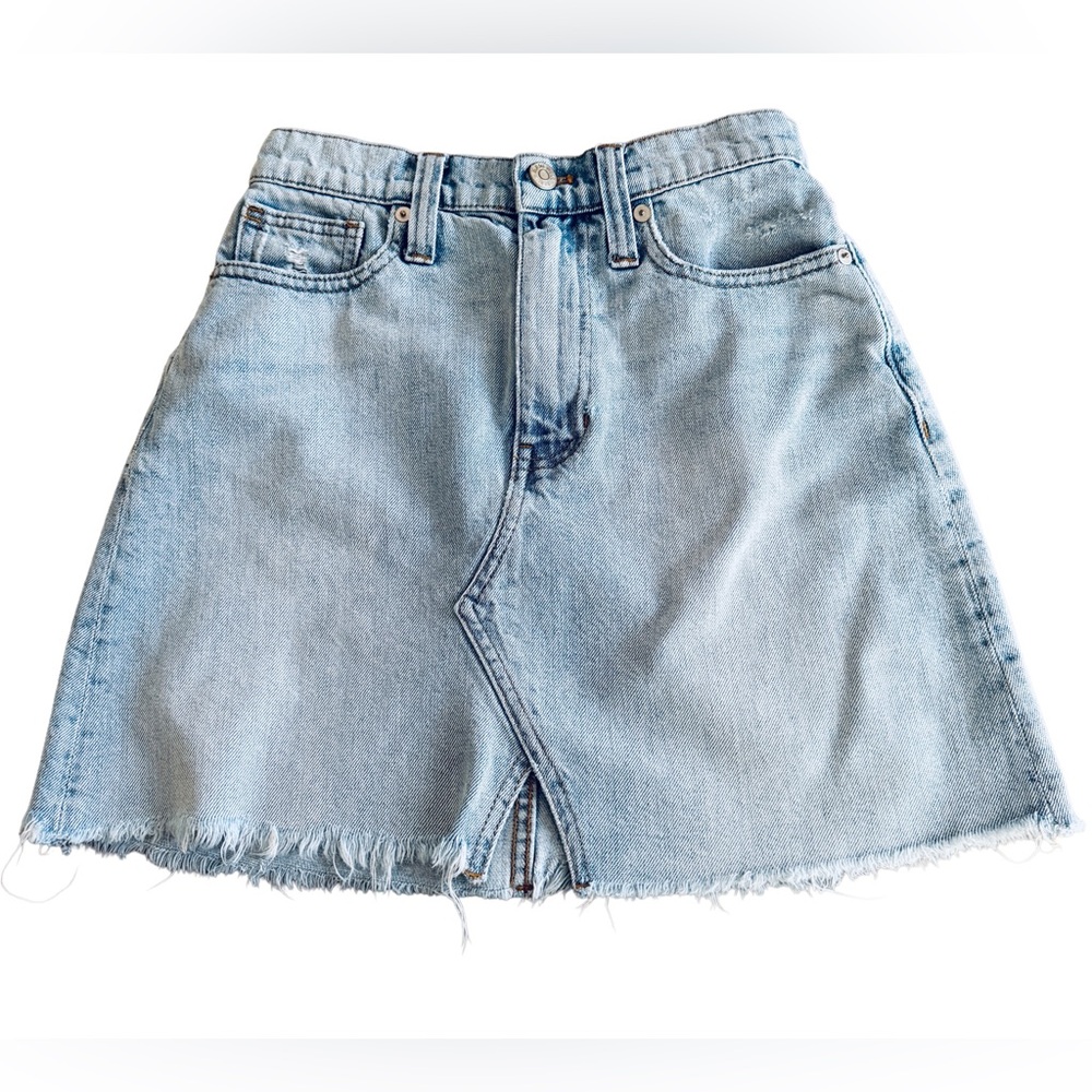 MADEWELL Light Wash Frayed 100% Cotton Denim Mini Skirt Size 24